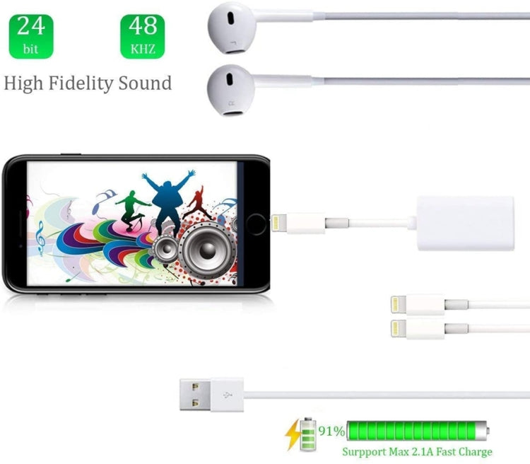 ZS-S1801 2 in 1 8 Pin Male to 8 Pin Charging + 8 Pin Audio Female Connector Earphone Adapter, Support Calls, Compatible with All IOS System - Earphone Adapter by PMC Jewellery | Online Shopping South Africa | PMC Jewellery