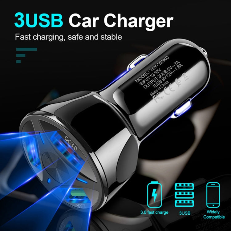 YSY-395KC QC3.0 3 USB 35W High Power Vehicle Charger / Mobile Phone Tablet Universal Vehicle Charger(White) - Car Charger by PMC Jewellery | Online Shopping South Africa | PMC Jewellery