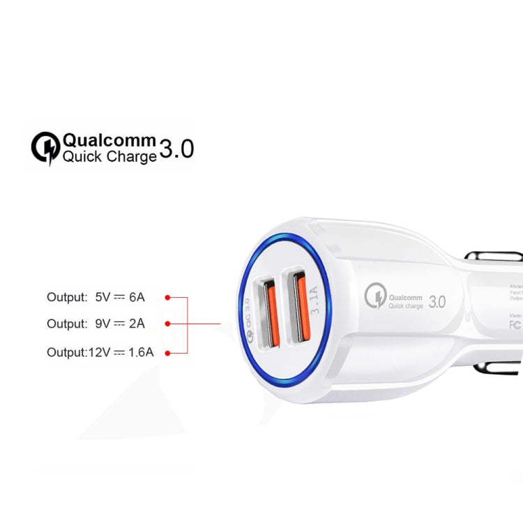 Qc3.0 Dual USB Car Charger + Micro USB Fast Charging Cable Car Charging Kit(White) - Car Charger by PMC Jewellery | Online Shopping South Africa | PMC Jewellery