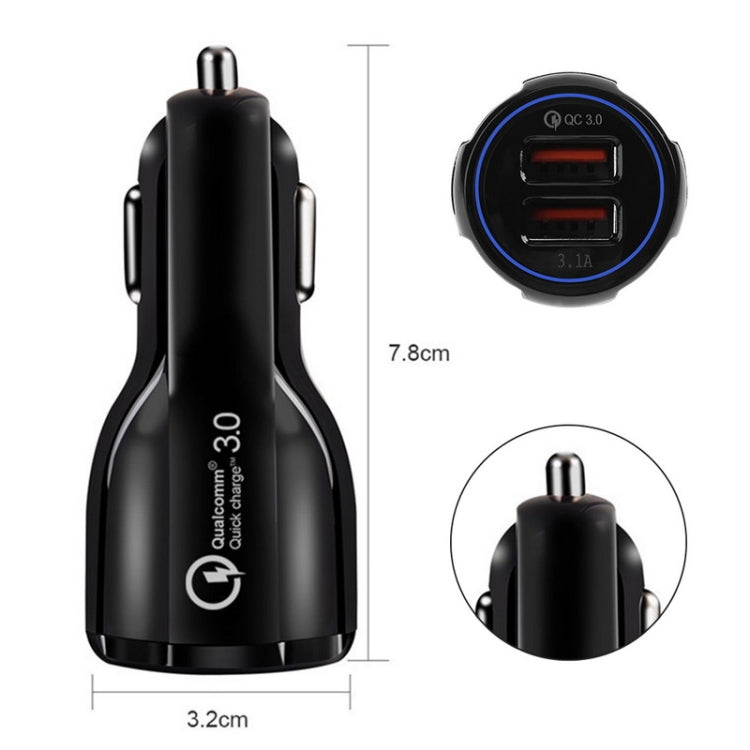 Qc3.0 Dual USB Car Charger + Micro USB Fast Charging Cable Car Charging Kit(Black) - Car Charger by PMC Jewellery | Online Shopping South Africa | PMC Jewellery