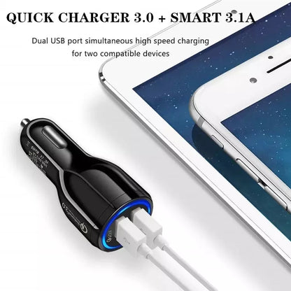 Qc3.0 Dual USB Car Charger + Micro USB Fast Charging Cable Car Charging Kit(White) - Car Charger by PMC Jewellery | Online Shopping South Africa | PMC Jewellery