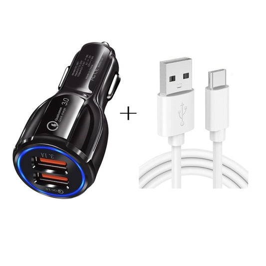 LZ-681 QC3.0 Dual USB Car Charging + Type-C Fast Charging Cable Car Charging Kit(Black) - Car Charger by PMC Jewellery | Online Shopping South Africa | PMC Jewellery