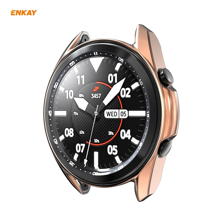 For Samsung Galaxy Watch 3 41mm 2 in 1 ENKAY Hat-Prince Electroplate Soft TPU Case + 0.2mm 9H 2.15D Curved Edge Tempered Glass Film(Rose Gold) - Watch Cases by ENKAY | Online Shopping South Africa | PMC Jewellery | Buy Now Pay Later Mobicred