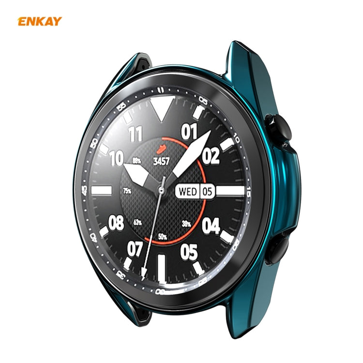 For Samsung Galaxy Watch 3 45mm 2 in 1 ENKAY Hat-Prince Electroplate Soft TPU Case + 0.2mm 9H 2.15D Curved Edge Tempered Glass Film(Cyan) - Watch Cases by ENKAY | Online Shopping South Africa | PMC Jewellery | Buy Now Pay Later Mobicred