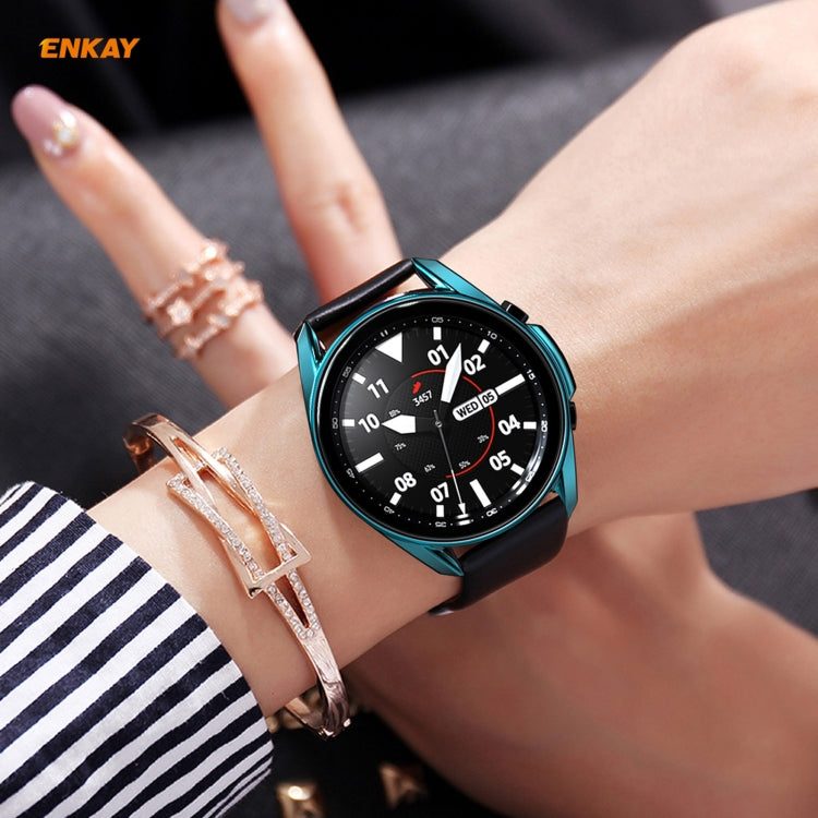 For Samsung Galaxy Watch 3 45mm 2 in 1 ENKAY Hat-Prince Electroplate Soft TPU Case + 0.2mm 9H 2.15D Curved Edge Tempered Glass Film(Cyan) - Watch Cases by ENKAY | Online Shopping South Africa | PMC Jewellery | Buy Now Pay Later Mobicred