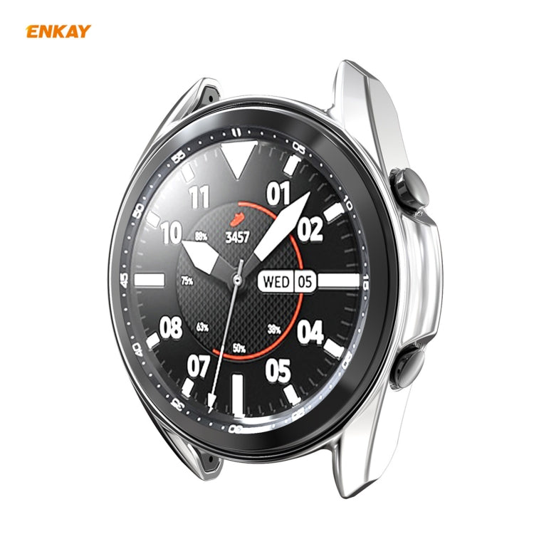 For Samsung Galaxy Watch 3 45mm 2 in 1 ENKAY Hat-Prince Electroplate Soft TPU Case + 0.2mm 9H 2.15D Curved Edge Tempered Glass Film(Silver) - Watch Cases by ENKAY | Online Shopping South Africa | PMC Jewellery | Buy Now Pay Later Mobicred