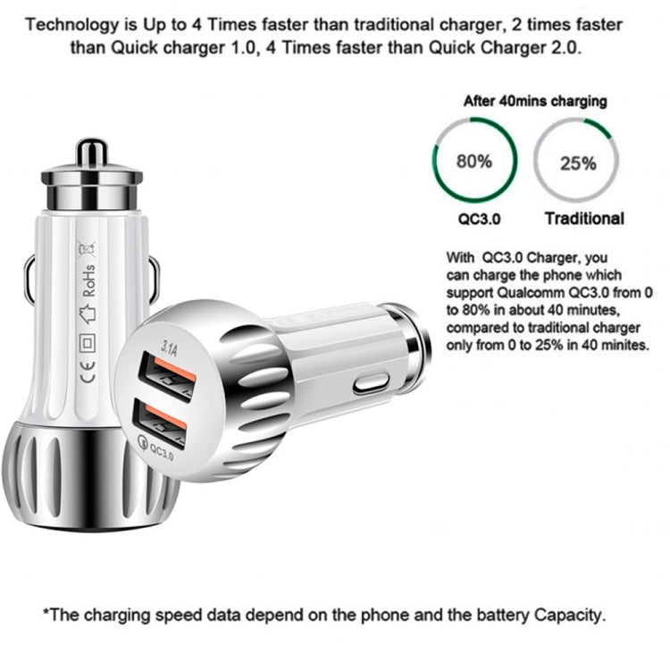 YSY-310QC18W QC3.0 Dual Port USB Car Charger for Apple / Huawei / Samsung / Xiaomi(White) - Car Charger by PMC Jewellery | Online Shopping South Africa | PMC Jewellery