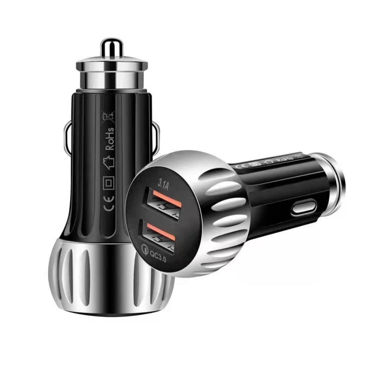 YSY-310QC18W QC3.0 Dual Port USB Car Charger + 3A USB to Micro USB Data Cable, Cable Length: 1m(Black) - Car Charger by PMC Jewellery | Online Shopping South Africa | PMC Jewellery