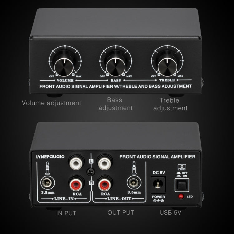 B057 Front Stereo Sound Amplifier Headphone Speaker Amplifier Booster with High And Low Bass Adjustment 2-Way Mixing,  USB 5V Power Supply, US Plug -  by PMC Jewellery | Online Shopping South Africa | PMC Jewellery