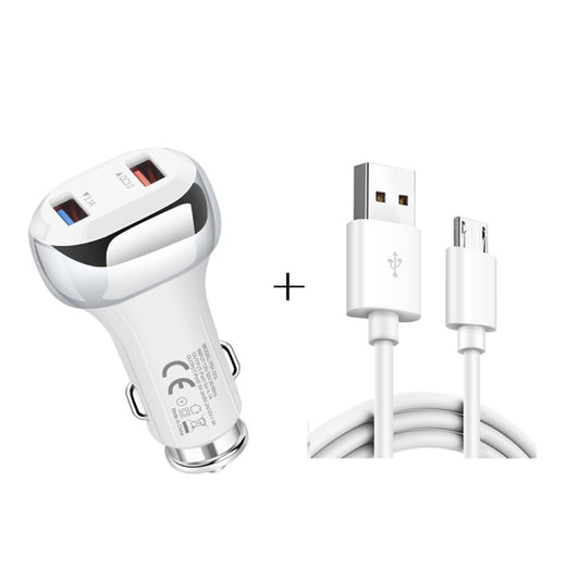 YSY-312 2 in 1 18W Portable QC3.0 Dual USB Car Charger + 1m 3A USB to Micro USB Data Cable Set(White) - Car Charger by PMC Jewellery | Online Shopping South Africa | PMC Jewellery