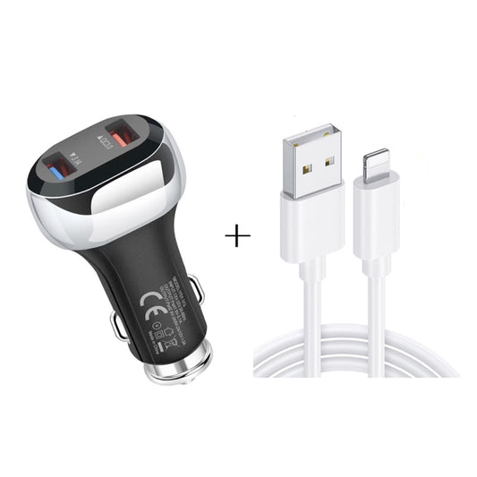 YSY-312 2 in 1 18W Portable QC3.0 Dual USB Car Charger + 1m 3A USB to 8 Pin Data Cable Set(Black) - Car Charger by PMC Jewellery | Online Shopping South Africa | PMC Jewellery