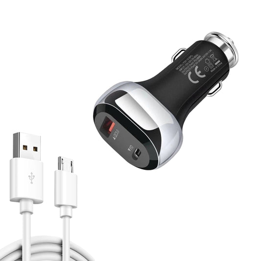 YSY-312PD QC3.0 18W USB + PD 20W USB-C / Type-C Car Charger with USB to Micro USB Data Cable(Black) - Car Charger by PMC Jewellery | Online Shopping South Africa | PMC Jewellery