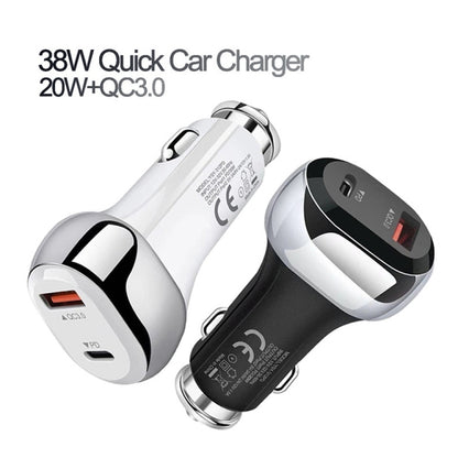 YSY-312PD QC3.0 18W USB + PD 20W USB-C / Type-C Car Charger with USB to Micro USB Data Cable(White) - Car Charger by PMC Jewellery | Online Shopping South Africa | PMC Jewellery