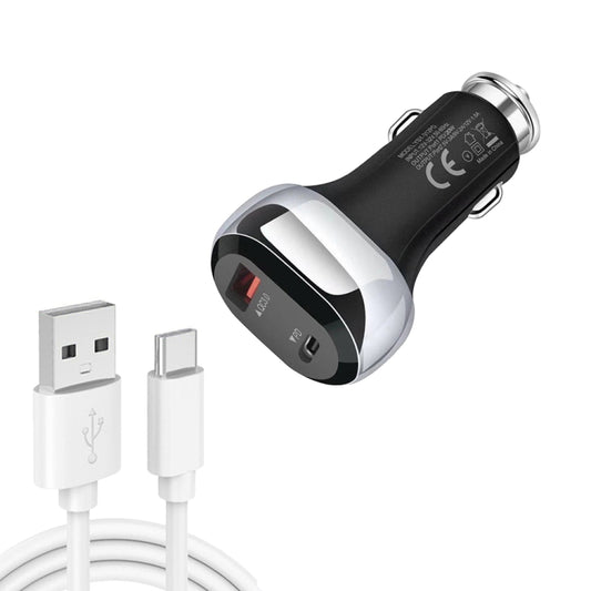 YSY-312PD QC3.0 18W USB + PD 20W USB-C / Type-C Car Charger with USB to USB-C / Type-C Data Cable(Black) - Car Charger by PMC Jewellery | Online Shopping South Africa | PMC Jewellery