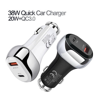 YSY-312PD QC3.0 18W USB + PD 20W USB-C / Type-C Car Charger with Type-C to 8 Pin Data Cable(Black) - Car Charger by PMC Jewellery | Online Shopping South Africa | PMC Jewellery