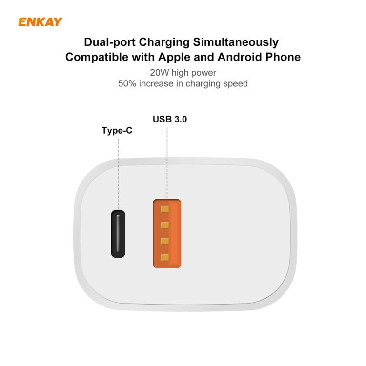 ENKAY Hat-Prince 20W PD Type-C + QC 3.0 USB Fast Charging Travel Charger Power Adapter with Fast Charge Data Cable, US Plug(With Micro USB Cable) - USB Charger by ENKAY | Online Shopping South Africa | PMC Jewellery | Buy Now Pay Later Mobicred