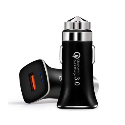 LZ-328 Safety Hammer Type QC3.0 USB  Fast Charging Car Charger(Black) - Car Charger by PMC Jewellery | Online Shopping South Africa | PMC Jewellery