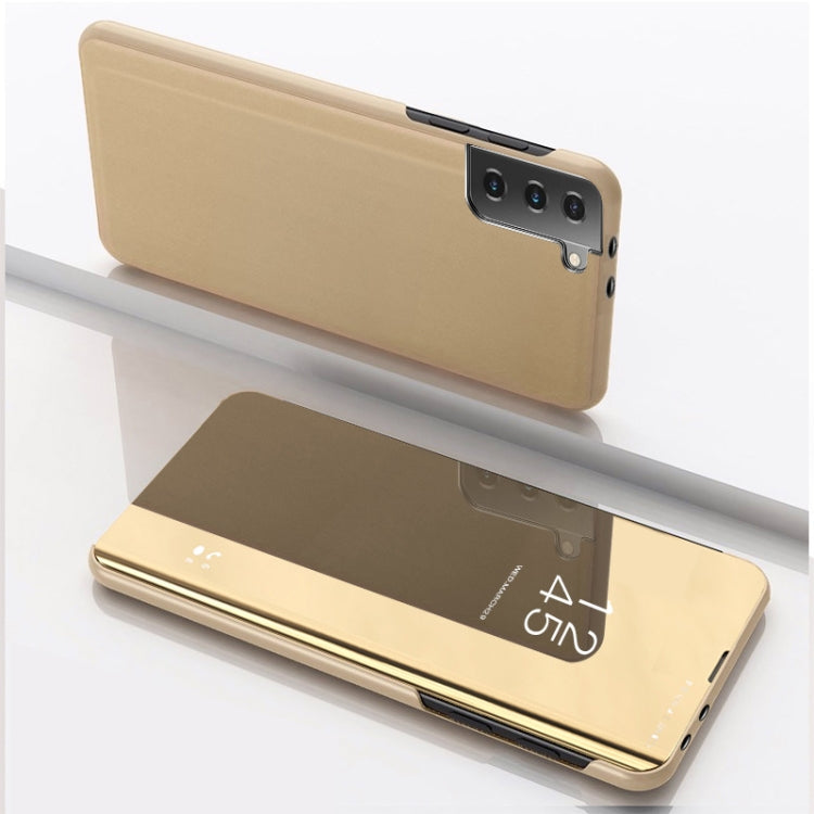 For Samsung Galaxy S21 FE Plated Mirror Horizontal Flip Leather Case with Holder(Gold) - Galaxy Phone Cases by PMC Jewellery | Online Shopping South Africa | PMC Jewellery