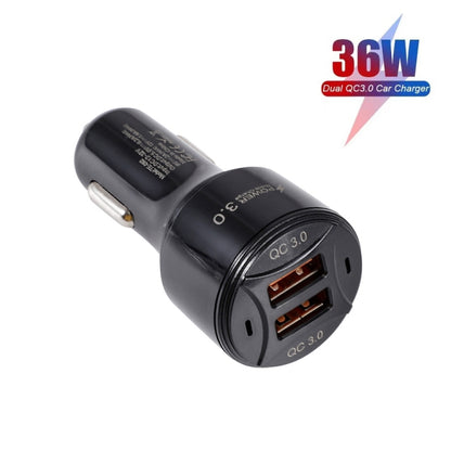 TE-092 36W Dual QC3.0 USB Fast Car Charger + USB to Micro USB Data Cable Set(Black) - Car Charger by PMC Jewellery | Online Shopping South Africa | PMC Jewellery