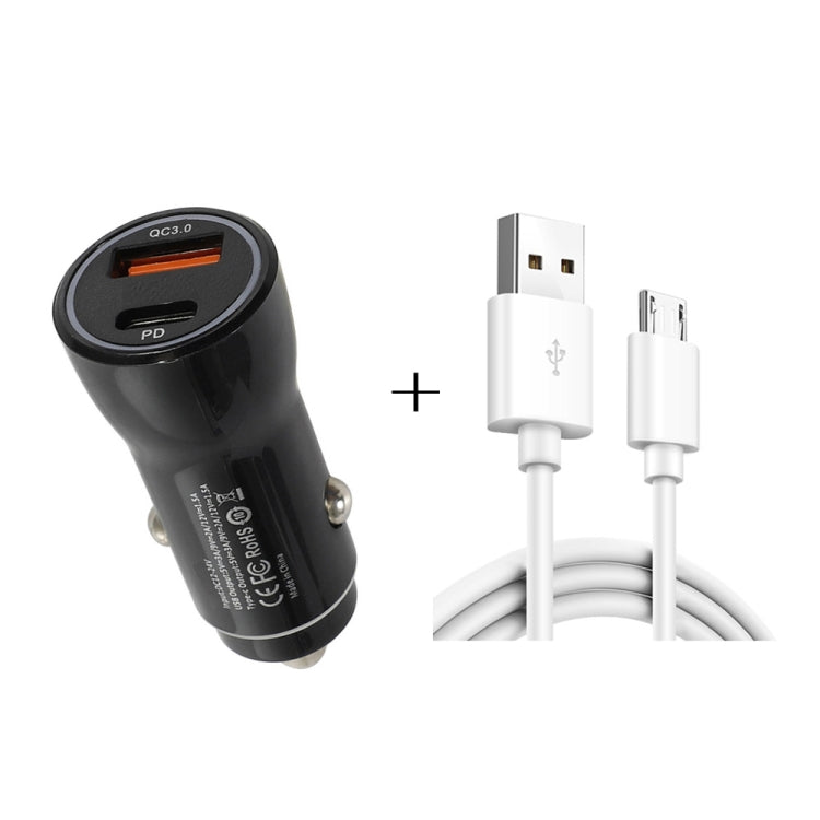 P21 Portable PD 20W + QC3.0 18W Dual Ports Fast Car Charger with USB to Micro USB Cable Kit(Black) - Car Charger by PMC Jewellery | Online Shopping South Africa | PMC Jewellery