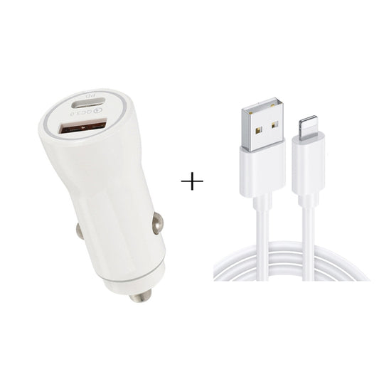 P21 PD 20W USB-C / Type-C + QC3.0 18W USB Fast Car Charger with USB to 8 Pin Data Cable Set(White) - Car Charger by PMC Jewellery | Online Shopping South Africa | PMC Jewellery