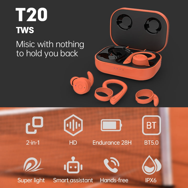 T20 TWS Bluetooth Hooks Wireless Sports Headphones with Charging Box IPX6 Waterproof Noise-cancelling Earphones(Gray) - Bluetooth Earphone by PMC Jewellery | Online Shopping South Africa | PMC Jewellery