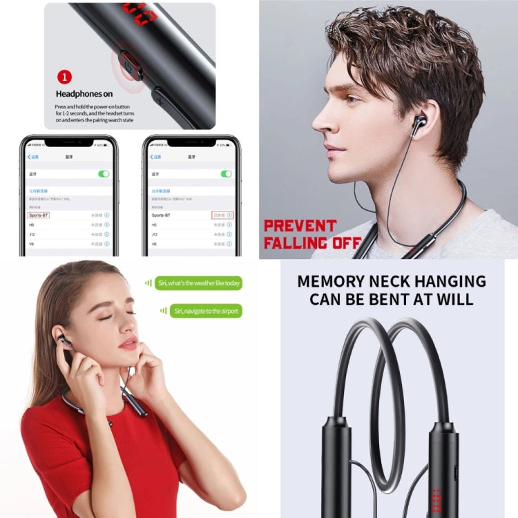 960 Neckband Magnetic Stereo Headphone with LED Display Support TF Card(Red) - Neck-mounted Earphone by PMC Jewellery | Online Shopping South Africa | PMC Jewellery