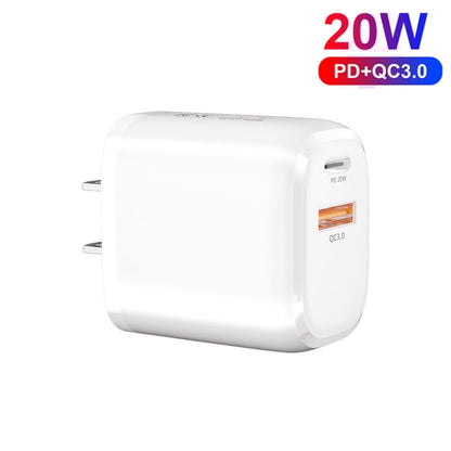 CS-20W Mini Portable PD3.0 + QC3.0 Dual Ports Fast Charger with 3A USB to 8 Pin Data Cable(US Plug) - USB Charger by PMC Jewellery | Online Shopping South Africa | PMC Jewellery