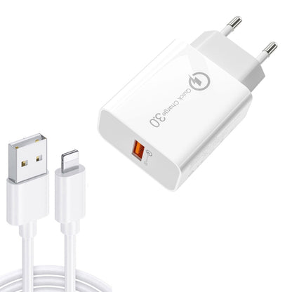 APD-2003 18W QC3.0 Single Port USB Charger with 1m USB to 8 Pin Data Cable(EU Plug) - USB Charger by PMC Jewellery | Online Shopping South Africa | PMC Jewellery