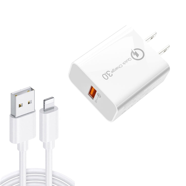 APD-2003 18W QC3.0 Single Port USB Charger with 1m USB to 8 Pin Data Cable(US Plug) - USB Charger by PMC Jewellery | Online Shopping South Africa | PMC Jewellery