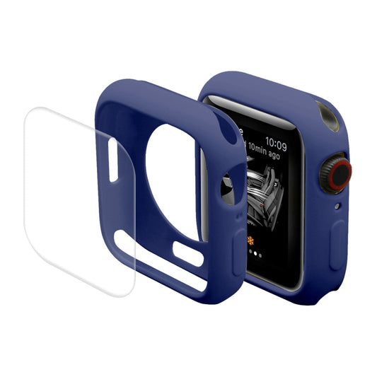 ENKAY Hat-Prince Protective TPU Watch Case + Full Coverage PET Screen Protector Film For Apple Watch Series 8 / 7 41mm(Dark Blue) - Watch Cases by ENKAY | Online Shopping South Africa | PMC Jewellery | Buy Now Pay Later Mobicred