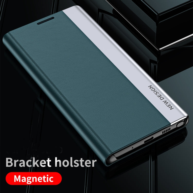 For Samsung Galaxy S22 Ultra 5G Side Electroplated Magnetic Ultra-Thin Horizontal Flip Leather Case with Holder(Black) - free shipping - PMC TechLife - Order now!