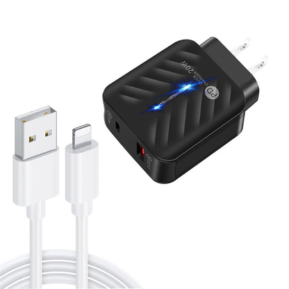 PD03 20W PD3.0 + QC3.0 USB Charger with USB to 8 Pin Data Cable, US Plug(Black) - USB Charger by PMC Jewellery | Online Shopping South Africa | PMC Jewellery