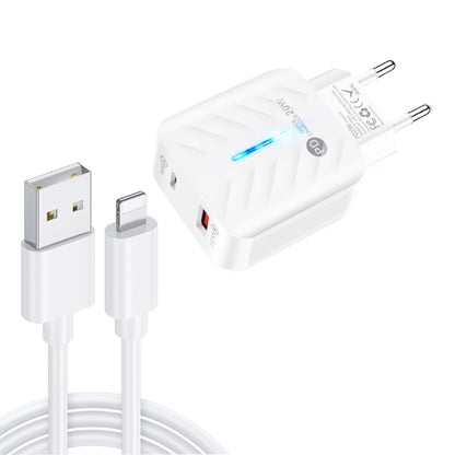 PD03 20W PD3.0 + QC3.0 USB Charger with USB to 8 Pin Data Cable, EU Plug(White) - USB Charger by PMC Jewellery | Online Shopping South Africa | PMC Jewellery