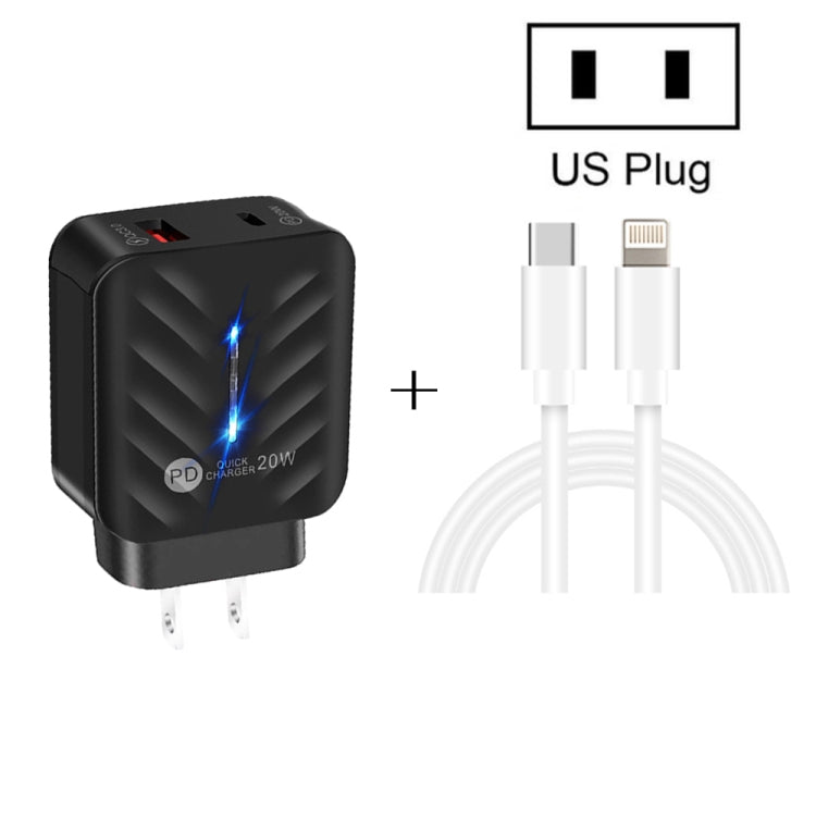 PD03 20W PD3.0 + QC3.0 USB Charger with Type-C to 8 Pin Data Cable, US Plug(White) - USB Charger by PMC Jewellery | Online Shopping South Africa | PMC Jewellery