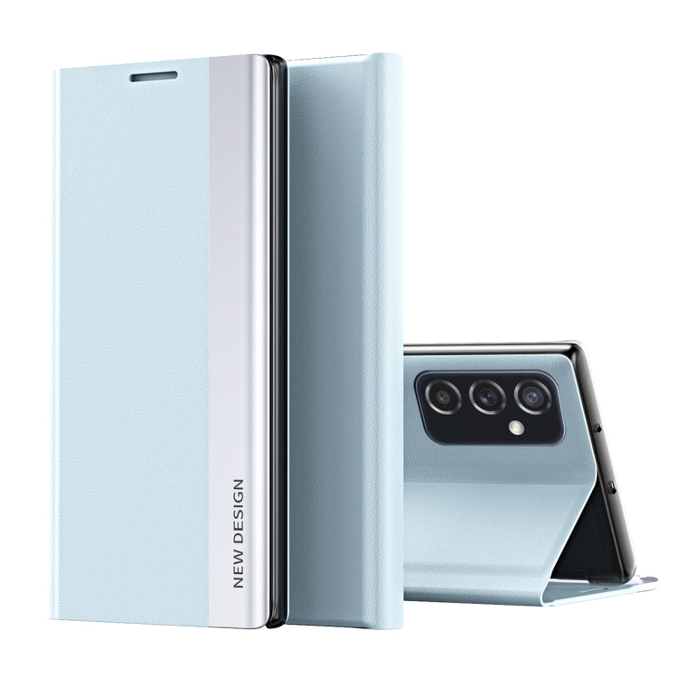For Samsung Galaxy A53 5G Side Electroplated Magnetic Flip Leather Case with Holder(Light Blue) - Galaxy Phone Cases by PMC TechLife | Online Shopping South Africa | PMC TechLife
