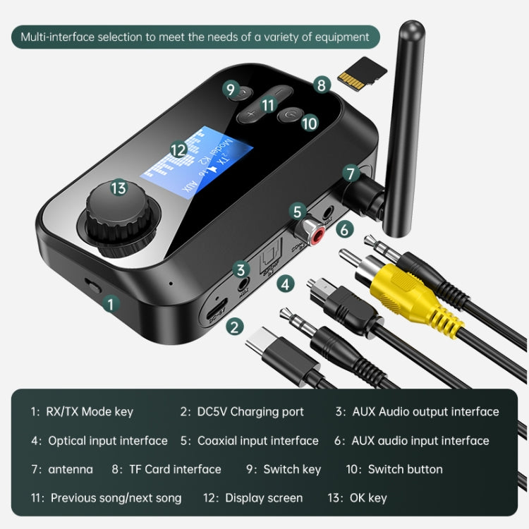 C41S Bluetooth 5.0 Audio Receiver 2 in 1 with Screen Fiber Coaxial Adapter - Audio Receiver Transmitter by PMC Jewellery | Online Shopping South Africa | PMC Jewellery