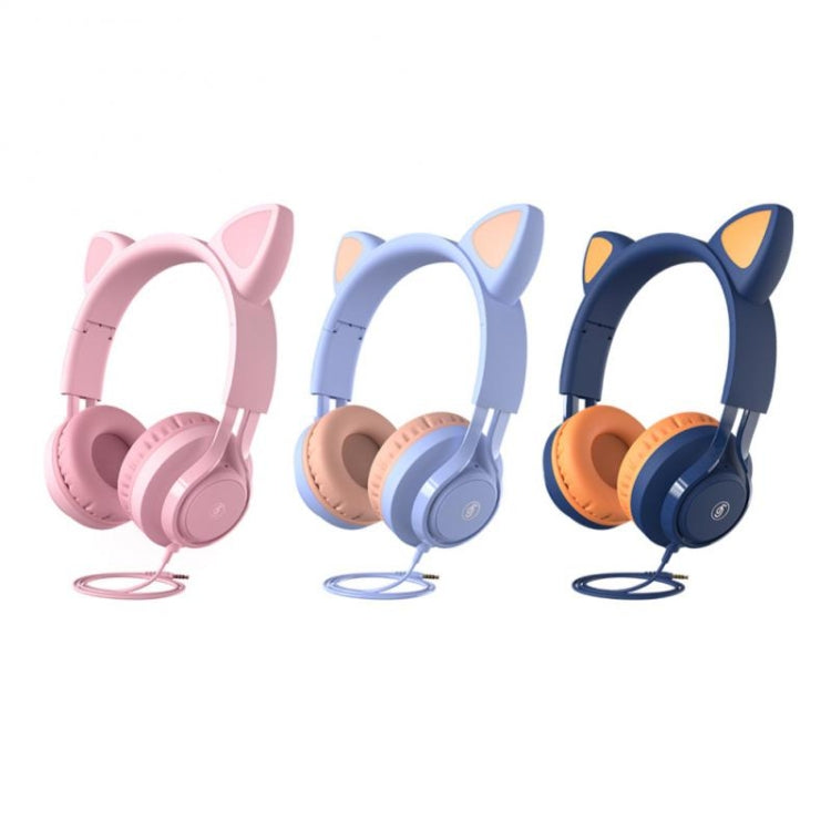 EP08 Cute Cat Ear Child Music Stereo Wired Headset with Mic(Blue) - Headset & Headphone by PMC Jewellery | Online Shopping South Africa | PMC Jewellery