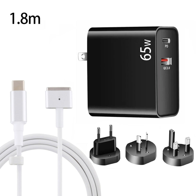 PD-65W USB-C / Type-C + QC3. 0 USB Laptop Charging Adapter + 1.8m USB-C / Type-C to MagSafe 2 / T Head Data Cable,  EU Plug / AU Plug / UK Plug / US Plug(Black) - Cable & Adapter by PMC Jewellery | Online Shopping South Africa | PMC Jewellery