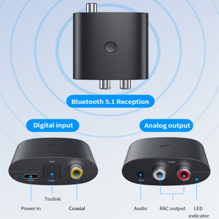 BT-B36 Bluetooth 5.1 Audio Receiver TV Fiber Coaxial Digital to Analog Converter - Audio Receiver Transmitter by PMC Jewellery | Online Shopping South Africa | PMC Jewellery