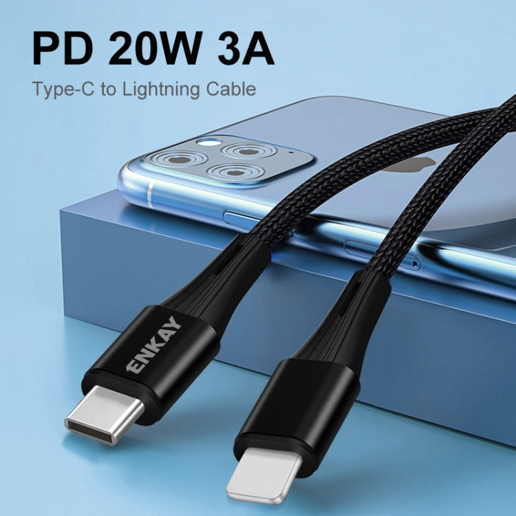 ENKAY PD 20W 3A USB-C / Type-C to 8 Pin Fast Charging Nylon Braided Data Cable, Length:1m(Black) - free shipping - PMC TechLife - Order now!