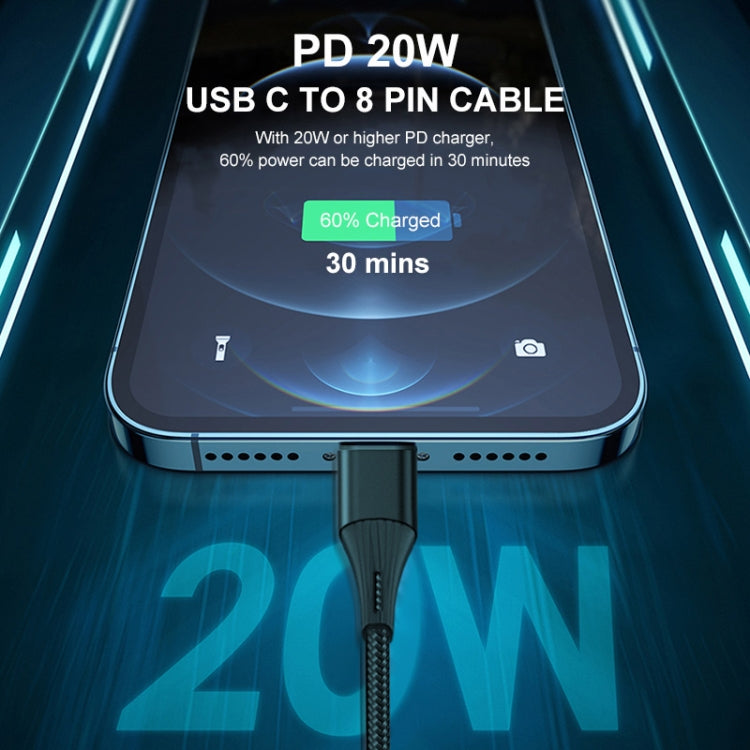 ENKAY PD 20W 3A USB-C / Type-C to 8 Pin Fast Charging Nylon Braided Data Cable, Length:1m(Black) - free shipping - PMC TechLife - Order now!