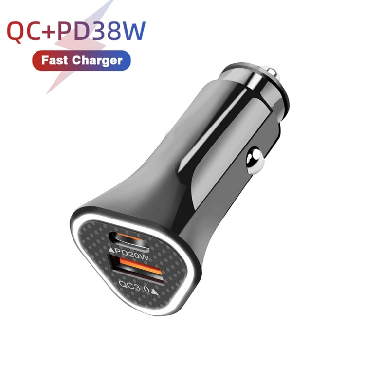 TE-P23 38W PD 20W USB-C / Type-C + QC3. 0 USB Triangle Car Charger + USB to USB-C / Type-C Data Cable, Length: 1m(Black) - Car Charger by PMC Jewellery | Online Shopping South Africa | PMC Jewellery