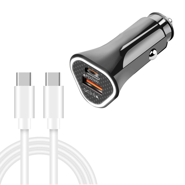 TE-P23 38W PD USB-C / Type-C + QC3. 0 USB Triangle Car Charger + USB-C / Type-C to USB-C / Type-C Data Cable, Length: 1m(Black) - Car Charger by PMC TechLife | Online Shopping South Africa | PMC TechLife