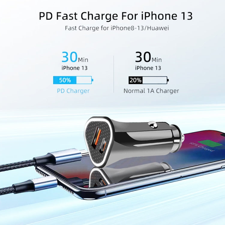 TE-P23 38W PD USB-C / Type-C + QC3. 0 USB Triangle Car Charger + USB-C / Type-C to USB-C / Type-C Data Cable, Length: 1m(White) - Car Charger by PMC Jewellery | Online Shopping South Africa | PMC Jewellery