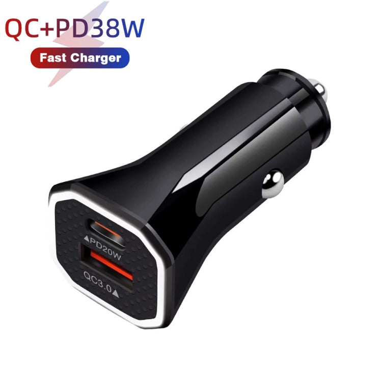 TE-P22 38W PD USB-C / Type-C + QC3. 0 USB Car Charger with 1m USB to 8 Pin Data Cable(Black) - Car Charger by PMC Jewellery | Online Shopping South Africa | PMC Jewellery