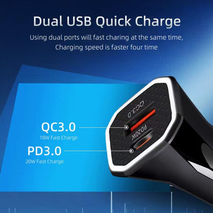 TE-P22 38W PD USB-C / Type-C + QC3. 0 USB Car Charger with 1m USB to USB-C / Type-C Data Cable(Black) - Car Charger by PMC Jewellery | Online Shopping South Africa | PMC Jewellery