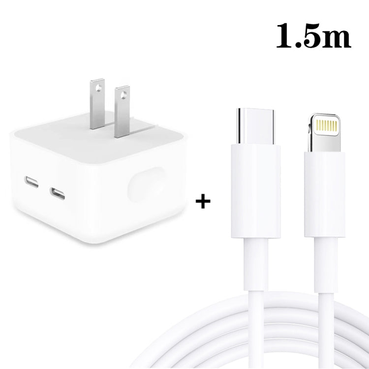 SDC-40W Dual PD USB-C / Type-C Ports Charger with 1.5m Type-C to 8 Pin Data Cable, US Plug - USB Charger by PMC Jewellery | Online Shopping South Africa | PMC Jewellery