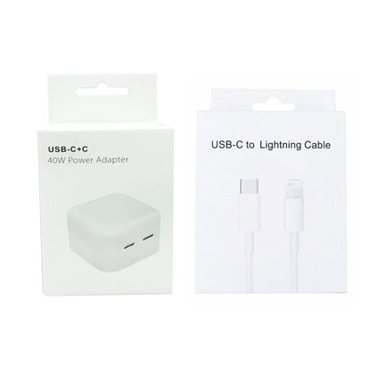 SDC-40W Dual PD USB-C / Type-C Ports Charger with 1.5m Type-C to 8 Pin Data Cable, US Plug - USB Charger by PMC Jewellery | Online Shopping South Africa | PMC Jewellery