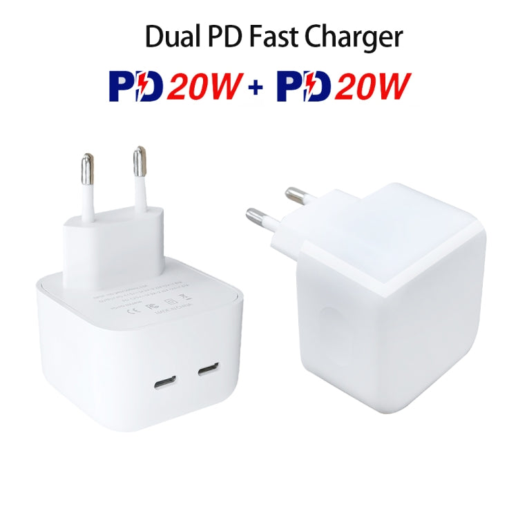 SDC-40W Dual PD USB-C / Type-C Ports Charger with 2m Type-C to 8 Pin Data Cable, EU Plug - USB Charger by PMC Jewellery | Online Shopping South Africa | PMC Jewellery